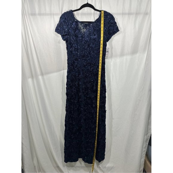 NWT $259 ALEX‎ EVENINGS [ 6 ] Embellished Lace Rosette A-Line Gown in Navy Blue - Picture 5 of 14